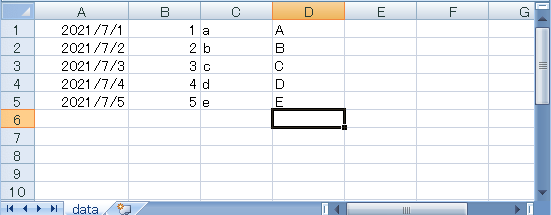 Excelのサンプルデータの画像