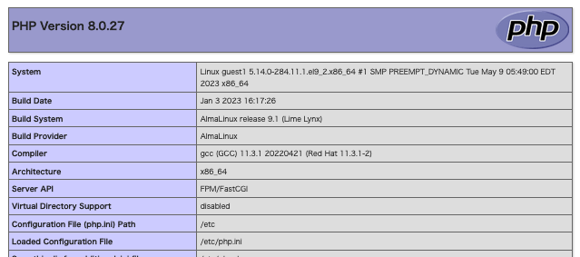 phpinfo.phpの表示画面